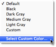 Choosing the Select Custom Color option for the pasteboard. 