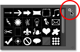 Clicking the gear icon in the Custom Shape Picker. 