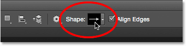 Clicking the custom shape thumbnail in the Options Bar. 