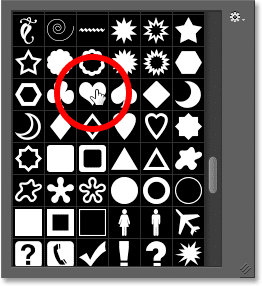 Selecting the heart custom shape. 