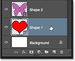 Selecting the heart shape layer. 