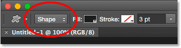 Setting the Custom Shape Tool to Shape mode. 