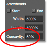 The Concavity option for the arrowhead. 