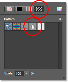 Choosing the pattern option for the shape fill. 