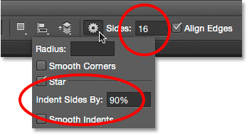 Creating a starburst by increasing the Indent Sides By value. 