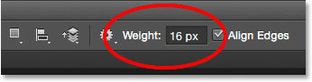 The Weight option for the Line Tool in the Options Bar. 