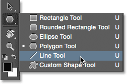 Selecting the Line Tool from the Tools panel in Photoshop. 