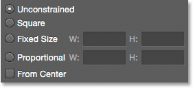 The options you see will depend on which shape tool is selected. 