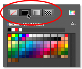 The four options (No Color, Solid Color, Gradient, and Pattern) for filling the shape. 