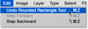 Selecting Undo Rounded Rectangle Tool from under the Edit menu. 