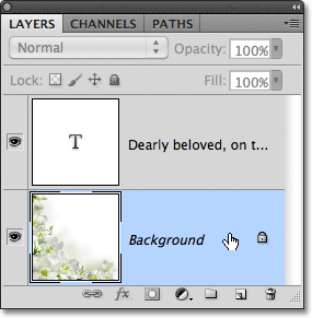 Selecting the Background layer in Photoshop. 