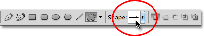 The shape preview thumbnail in the Options Bar in Photoshop. 