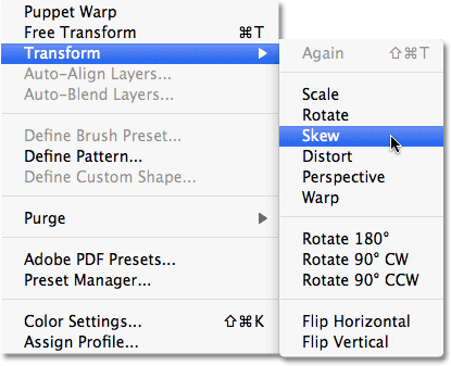 The Transform options in Photoshop. 