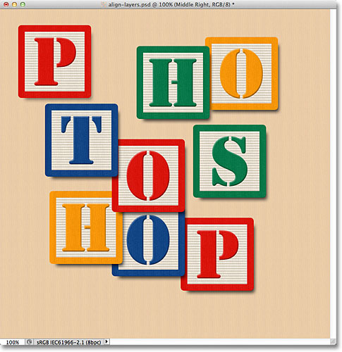 Wooden blocks inside a Photoshop document. 