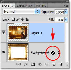 Attempting to drag Layer 1 below the Background layer in the Layers panel. 