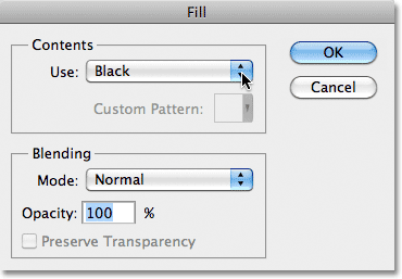 The Fill dialog box in Photoshop. 