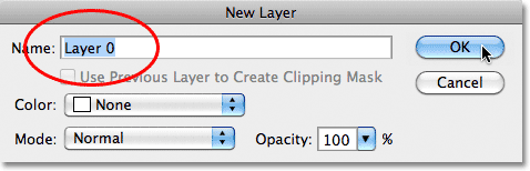 The New Layer dialog box in Photoshop. 