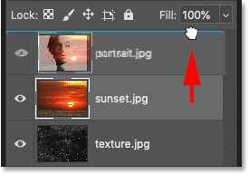 Dragging the suneet layer above the portrait layer in Photoshop's Layers panel