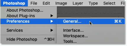 Opening Photoshop's General Preferences