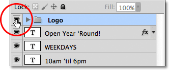 Clicking the visibility icon for the Logo layer group. 