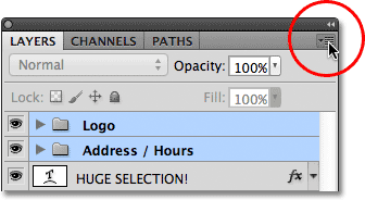 Clicking on the Layers panel menu icon. 