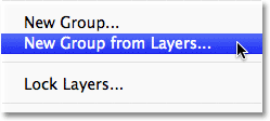 Selecting the New Group from Layers option in the Layers panel menu. 