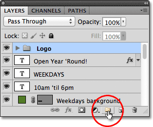 The New Layer Group icon at the bottom of the Layers panel in Photoshop. 