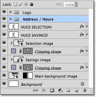 Placing the layers into a layer group has reduced the number of layers in the Layers panel. 