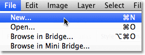 The File > New command in Photoshop. Image © 2011 Photoshop Essentials.com