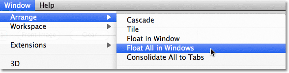 The Float All in Windows command in Photoshop CS5. 