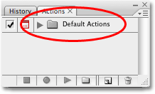 The Actions palette in Photoshop showing the Default Actions set. 