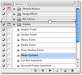 Dragging and copying an action from one action set to another. 