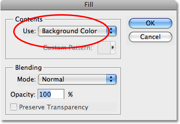 The Fill command in Photoshop set to use the background color. 