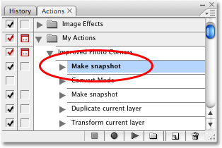 The 'Make snapshot' step is now the first step in the action. 