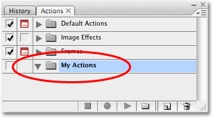 The new action now appears in the Actions palette. 