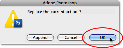 In Photoshop wird ein Warnfeld angezeigt.