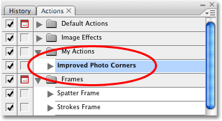 Renaming the copy of the Photo Corners action to 'Improved Photo Corners'. 