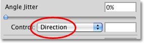 Setting the Control option for the brush angle control to Direction. 