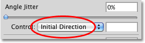 Setting the Control option for the brush angle control to Initial Direction. 