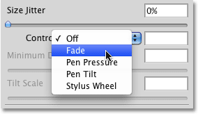 The options for controlling the Size of the brush in Photoshop. 