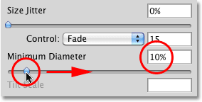 Increasing the Minimum Diameter of the brush to 10%. 