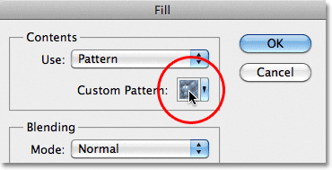 L'opzione Pattern personalizzato nella finestra di dialogo Fill.