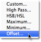 Auswahl des Offset-Filters in Photoshop.