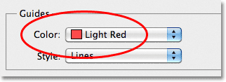 Option de couleur du guide Photoshop dans les préférences.