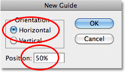 Okno dialogowe programu Photoshop Nowy przewodnik.