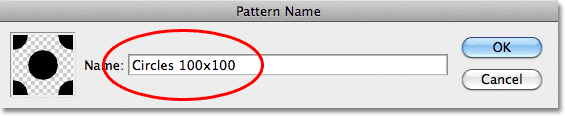 Nombrar el nuevo patrón en Photoshop.