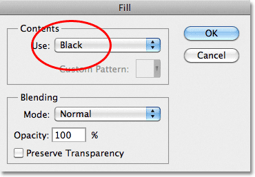 Photoshop Fill command dialog box. 