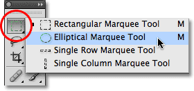 The Elliptical Marquee Tool in Photoshop. 