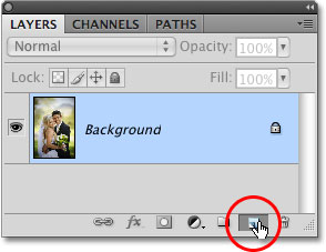 The New Layer icon in the Layers panel in Photoshop. 