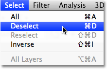 Deselecting a selection in Photoshop. 